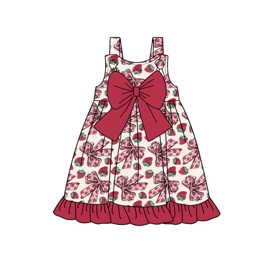 Preorder (moq 5)Baby Girls Strawberry Red Bow Knee Length Dresses