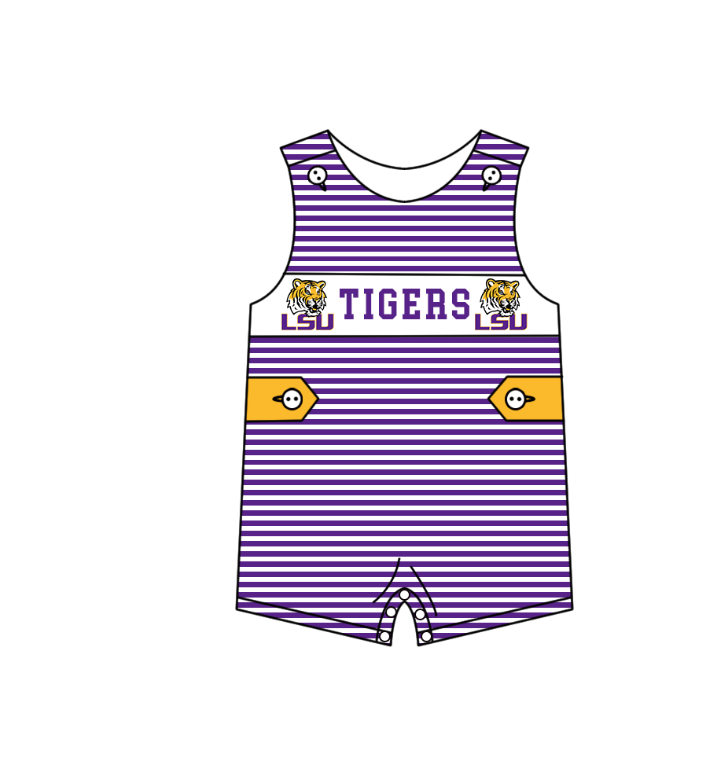 preorder(moq 5) Baby Boys Purple Stripe Sleeveless LSU Tigers Team Rompers