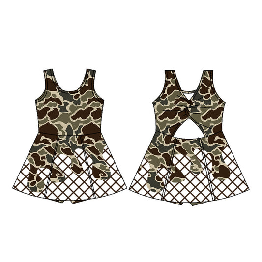 Baby Girls Dark Brown Camo Drip Team Shorts Yoga Knee Length Dress