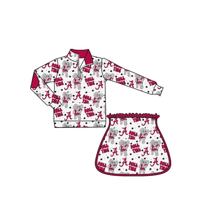 Preorder (moq 5)Baby Girls Red Elephant A Half Zipper Pullovers Skorts Team Set