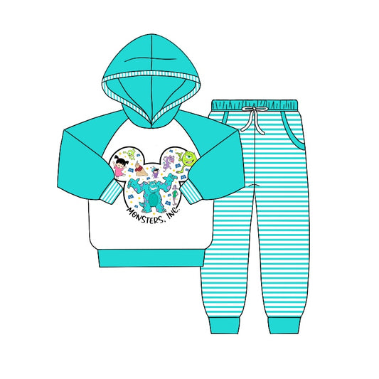 Baby Boys Monster Hooded Top Stripes Pants Clothes Sets Preorder(moq 5)