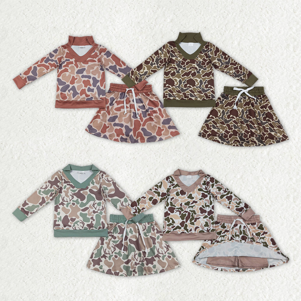 Sibling Baby Girls Southern Camo Long Sleeve Top Skirt Shorts Clothes Sets