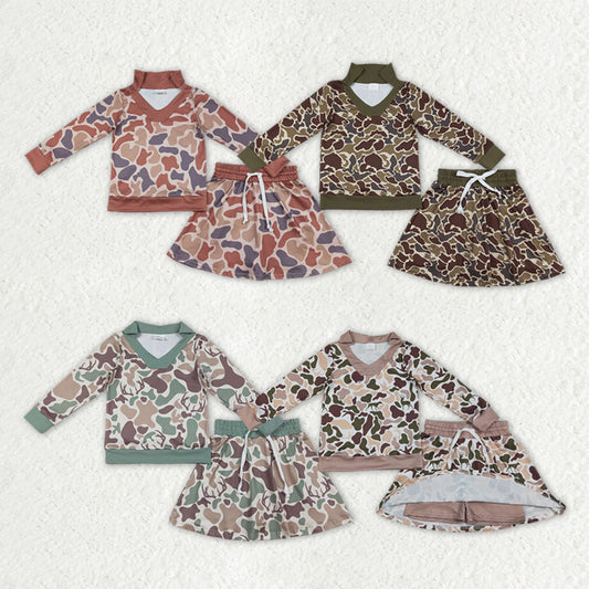 Sibling Baby Girls Southern Camo Long Sleeve Top Skirt Shorts Clothes Sets