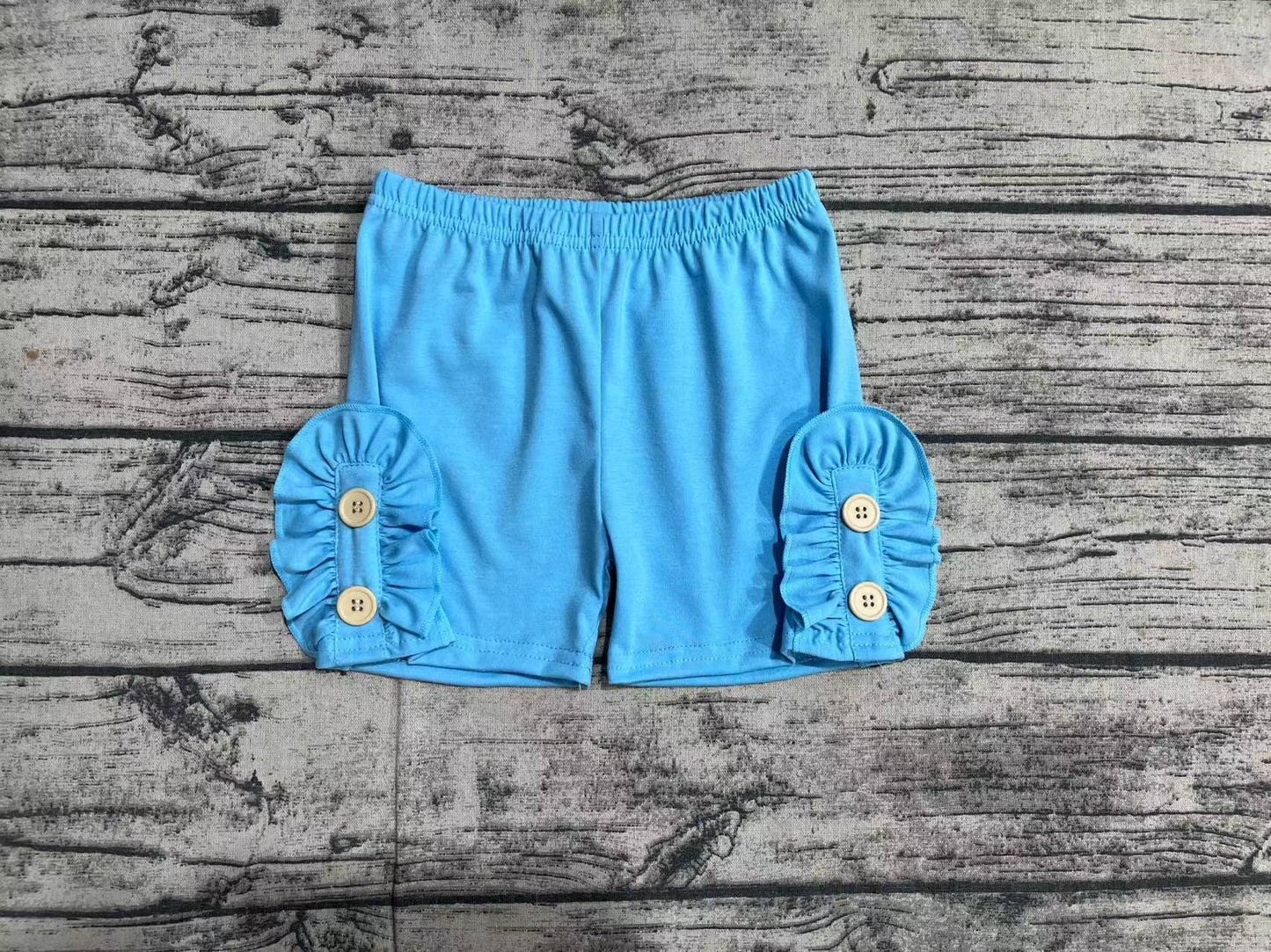 Baby Girls Summer Light Blue Cotton Buttons Shorts