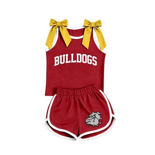 Preorder (moq 5)Baby Girls Bulldogs Team Bows Shirts Shorts Clothes Sets