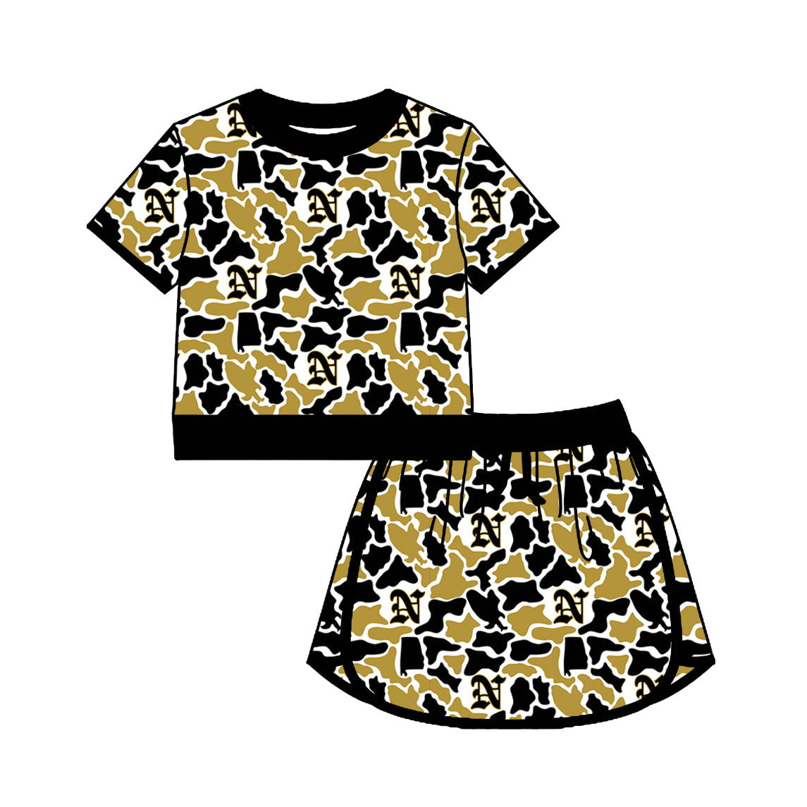 Preorder (moq 5)Baby Girls Colorful Camo Shirt Top Skirt Short Team Clothes Set