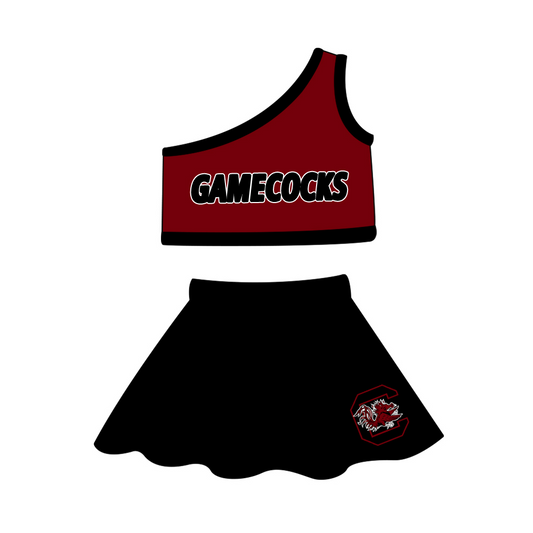 Baby Girls Gamecocks Team One Shoulder Top Skirt Clothes Sets Preorder(moq 5)