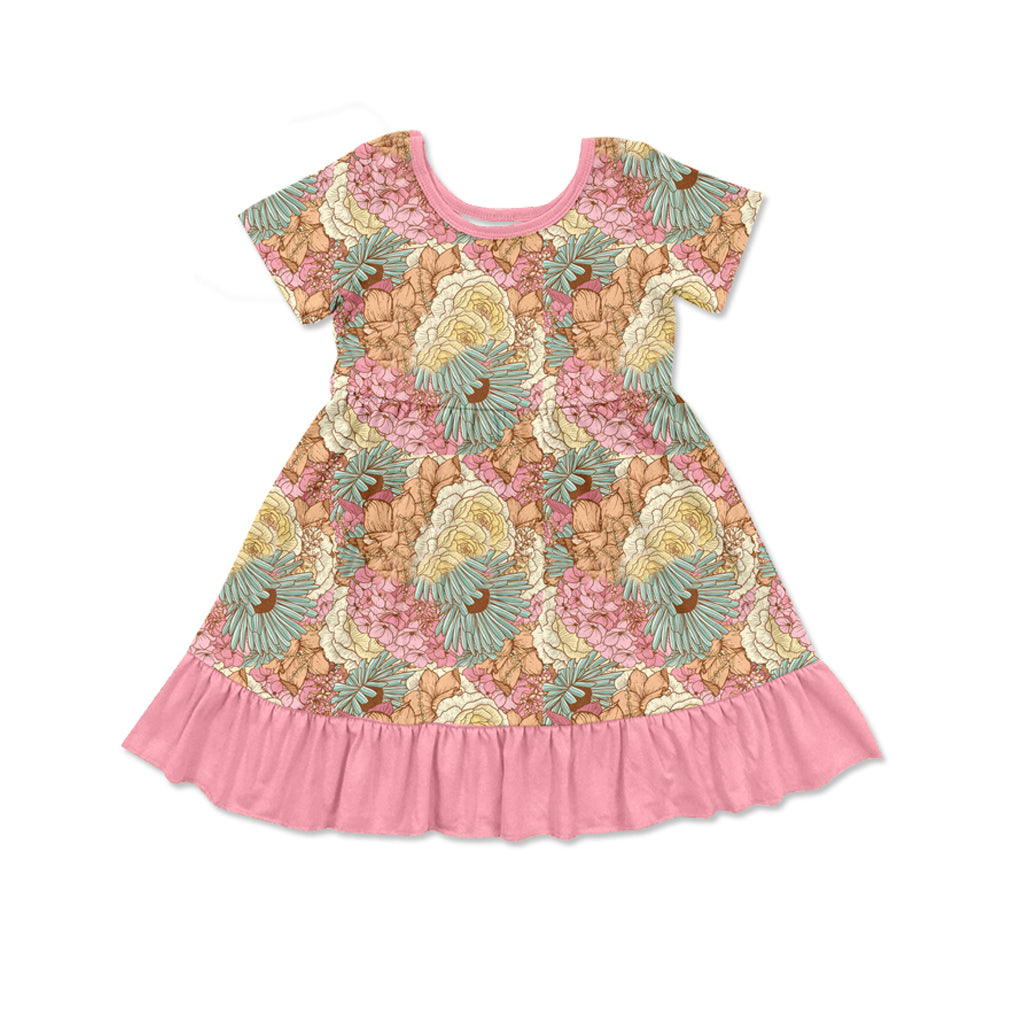 Baby Girls Easter He Is Risen Flowers Ruffles Knee Length Dresses preorder(MOQ 5)