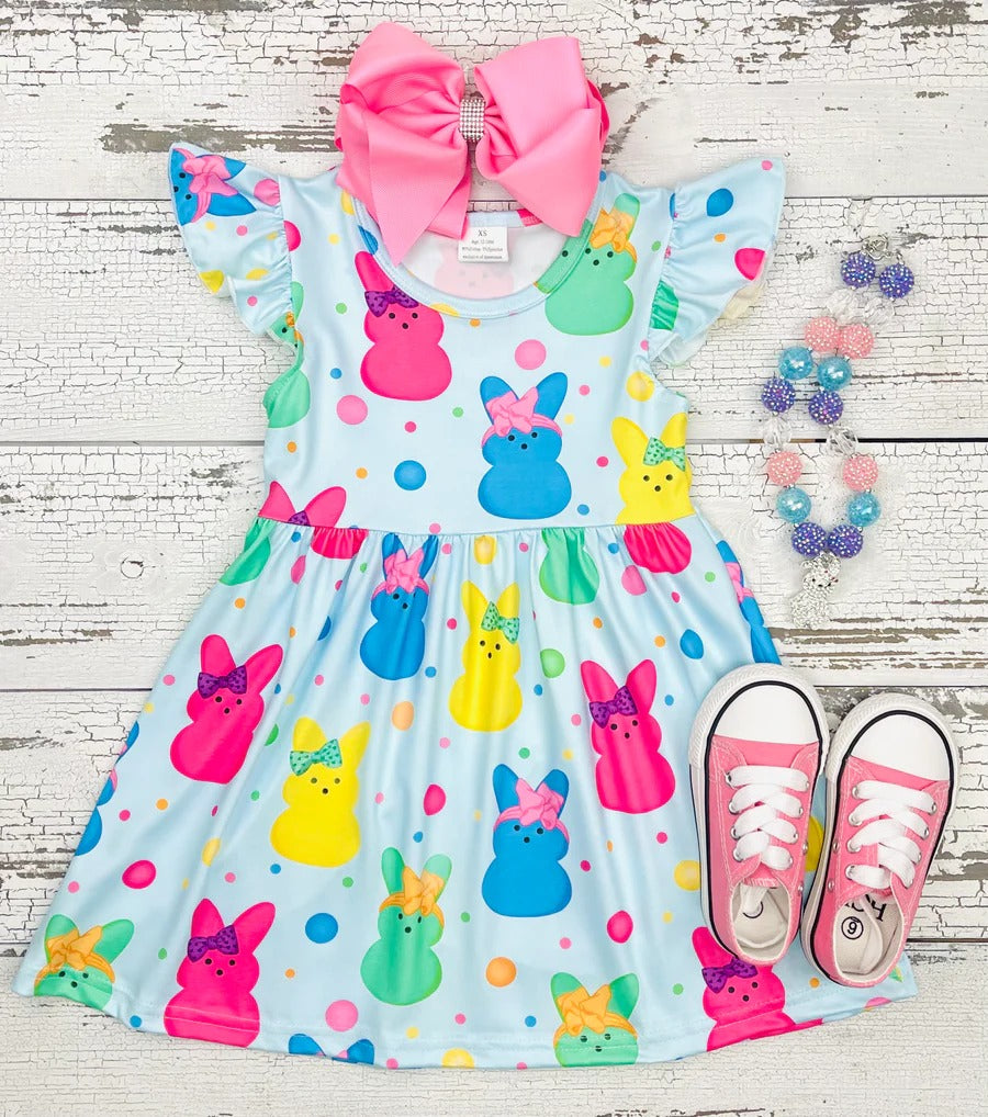 Baby Girls Colorful Rabbits Flutter Sleeve Knee Length Dresses preorder(moq 5)