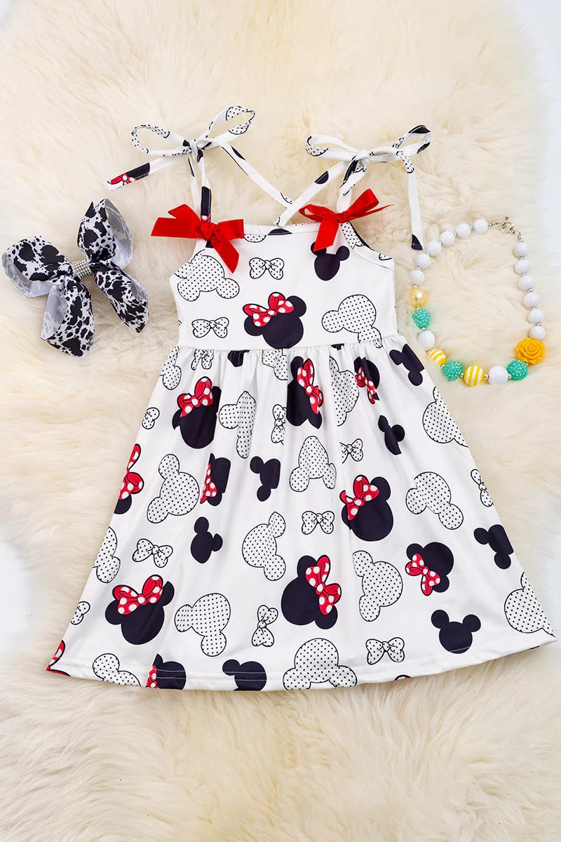 Baby Girls Cartoon Bows Straps Knee Length Dresses preorder(moq 5)