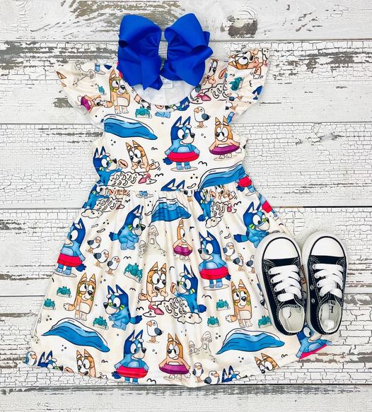 Baby Girls Dog Flutter Sleeve Beach Knee Length Dresses preorder(moq 5)