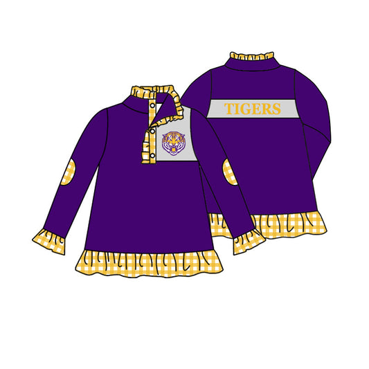 Team Baby Girls Long Sleeve Tigers Purple Buttons Pullover Shirt Tops preorder(moq 5)