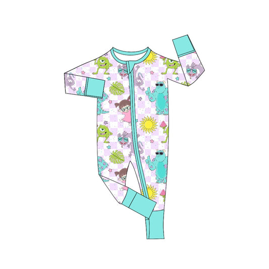 Baby Infant Girls Blue Monster Long Sleeve Zip Rompers preorder(moq 5)