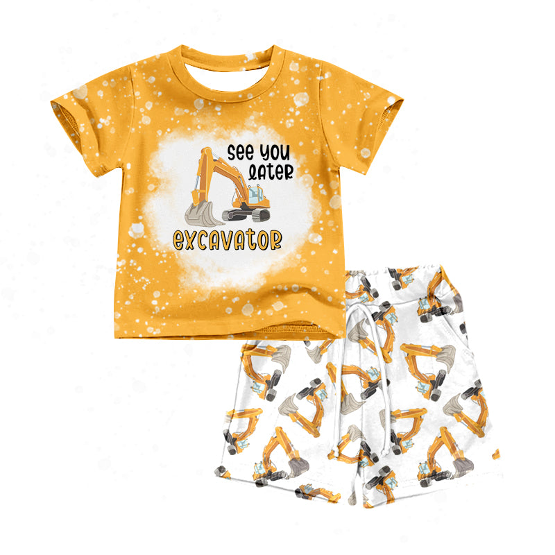 Baby Boys Excavator Shirts Summer Shorts Clothes Sets preorder(moq 5)