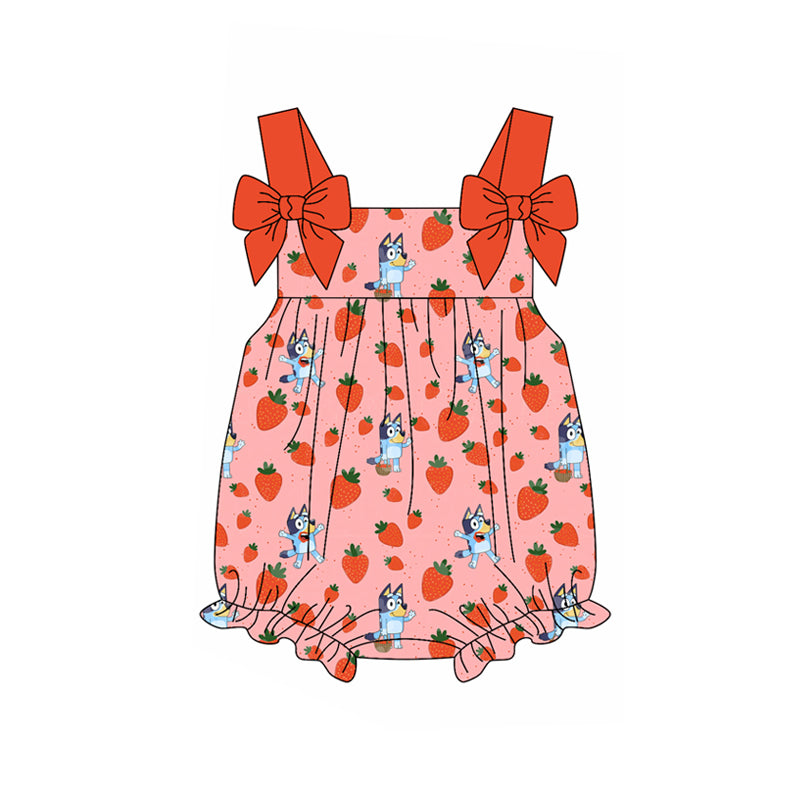 Preorder(moq 5)Baby Infant Girls Dogs Strawberry Straps Summer Rompers