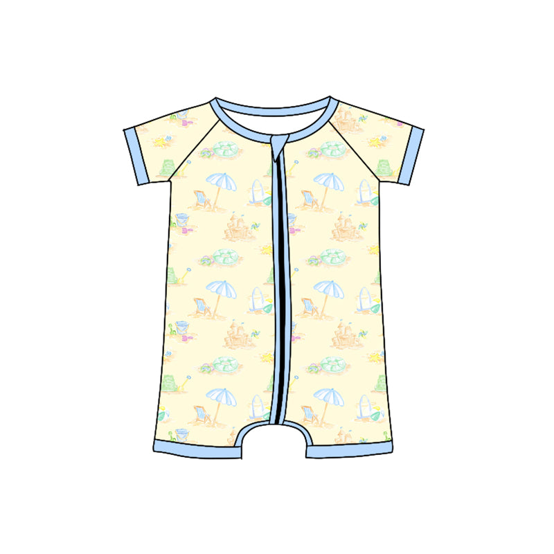 Preorder(moq 5)Baby Infant Boys Yellow Short Sleeves Beach Zipper Rompers