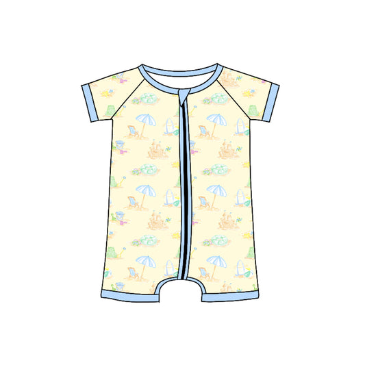 Preorder(moq 5)Baby Infant Boys Yellow Short Sleeves Beach Zipper Rompers