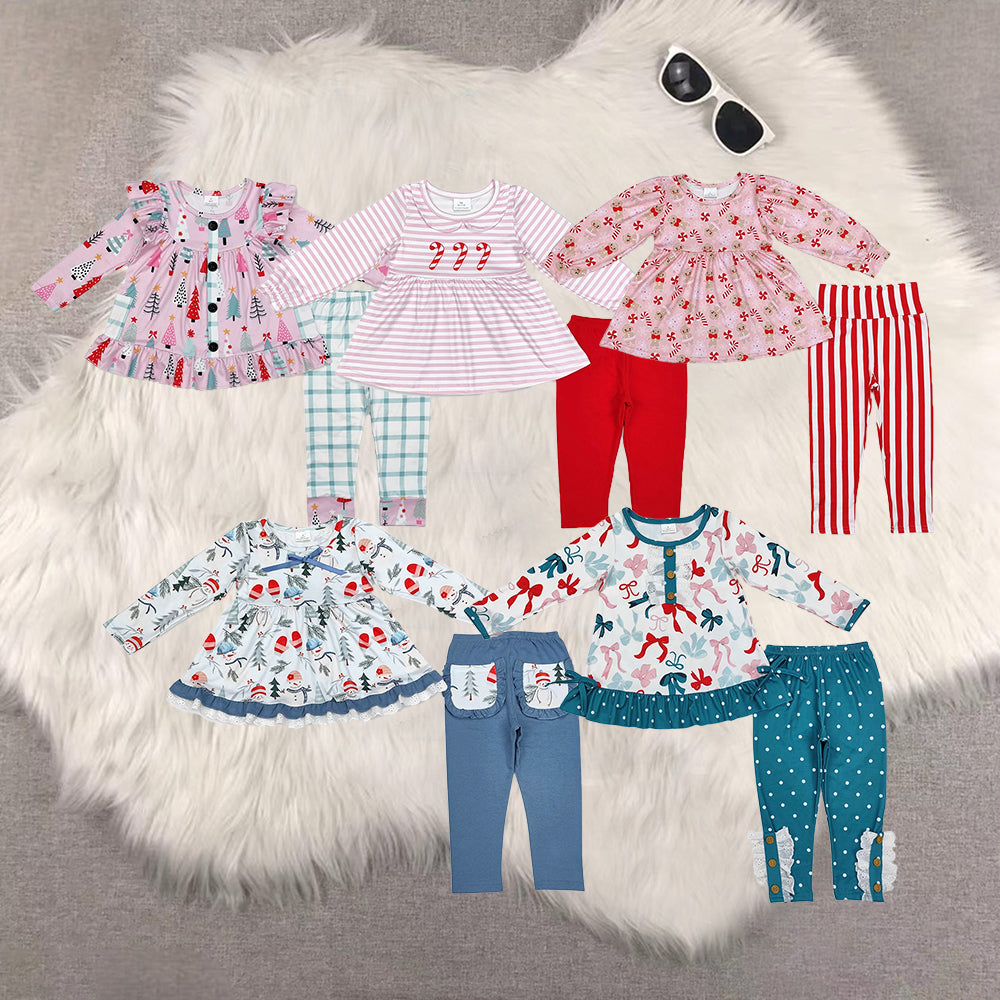 Sibling Baby Boys Christmas Trees Candy Cane Bows Tunic Legging Pant Clothes Sets