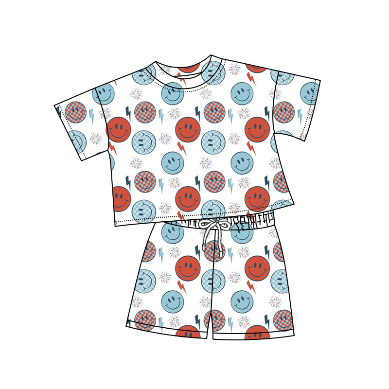 Preorder (moq 5)Baby Girls 4th Of July Smile Top Shorts Clothes Sets