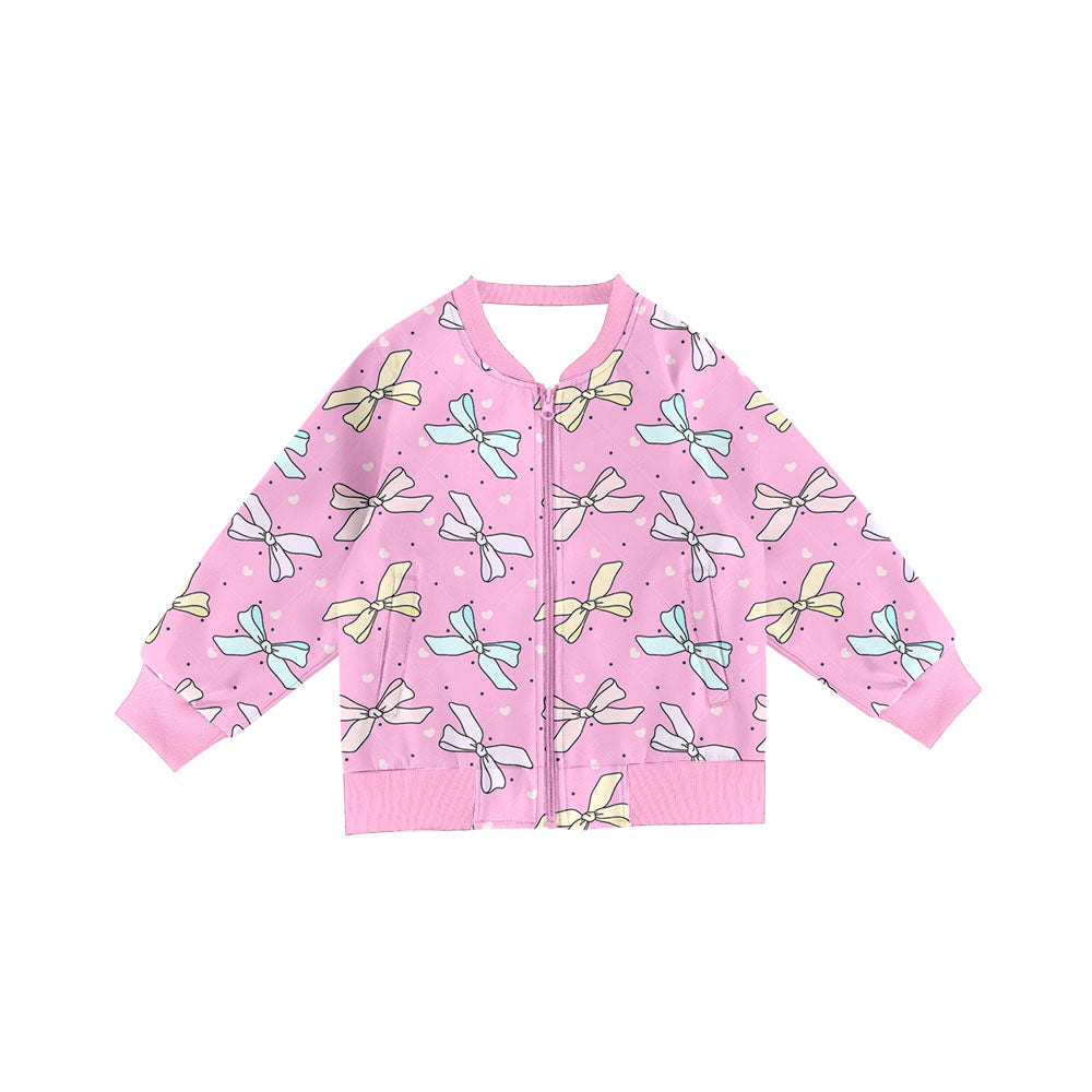 Preorder(moq 8)Baby Girls Long Sleeve Colorful Bows Hearts Pockets Zip Jackets Top