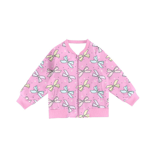 Preorder(moq 8)Baby Girls Long Sleeve Colorful Bows Hearts Pockets Zip Jackets Top