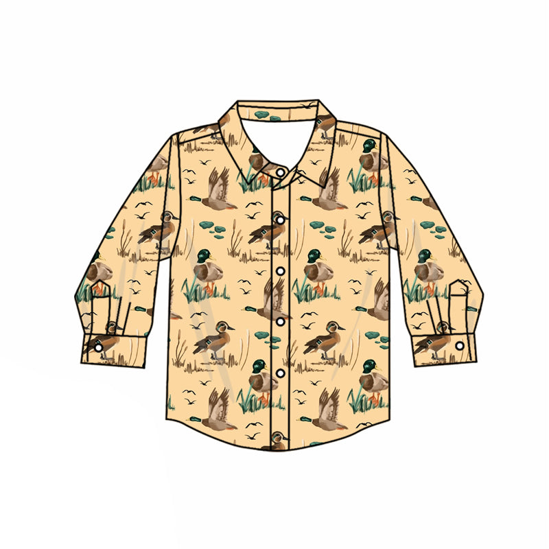 Preorder(moq 5) Baby Girls Long Sleeves Ducks Plaid Button Western Shirts Top
