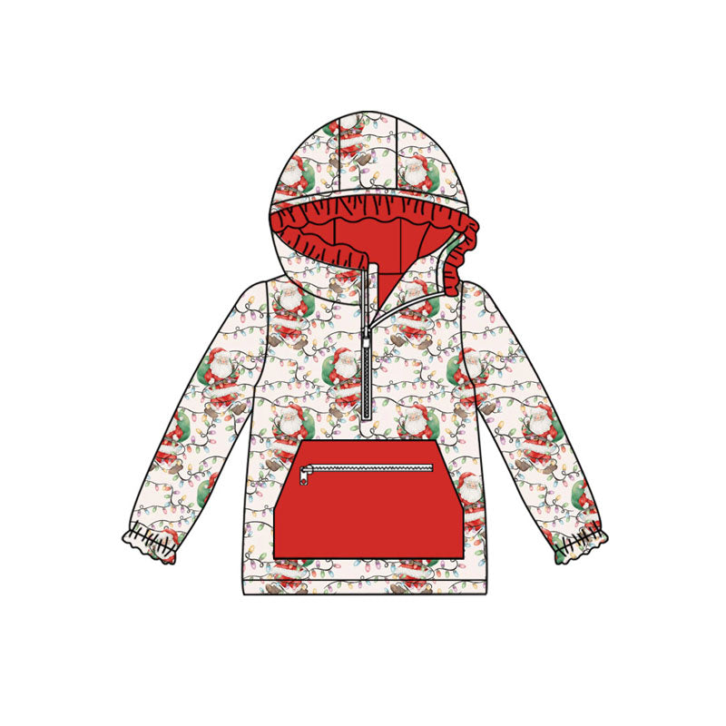 Preorder(moq 5)Baby Girls Santa Lights Plaid Christmas Pockets Zipper Hoodie Tops