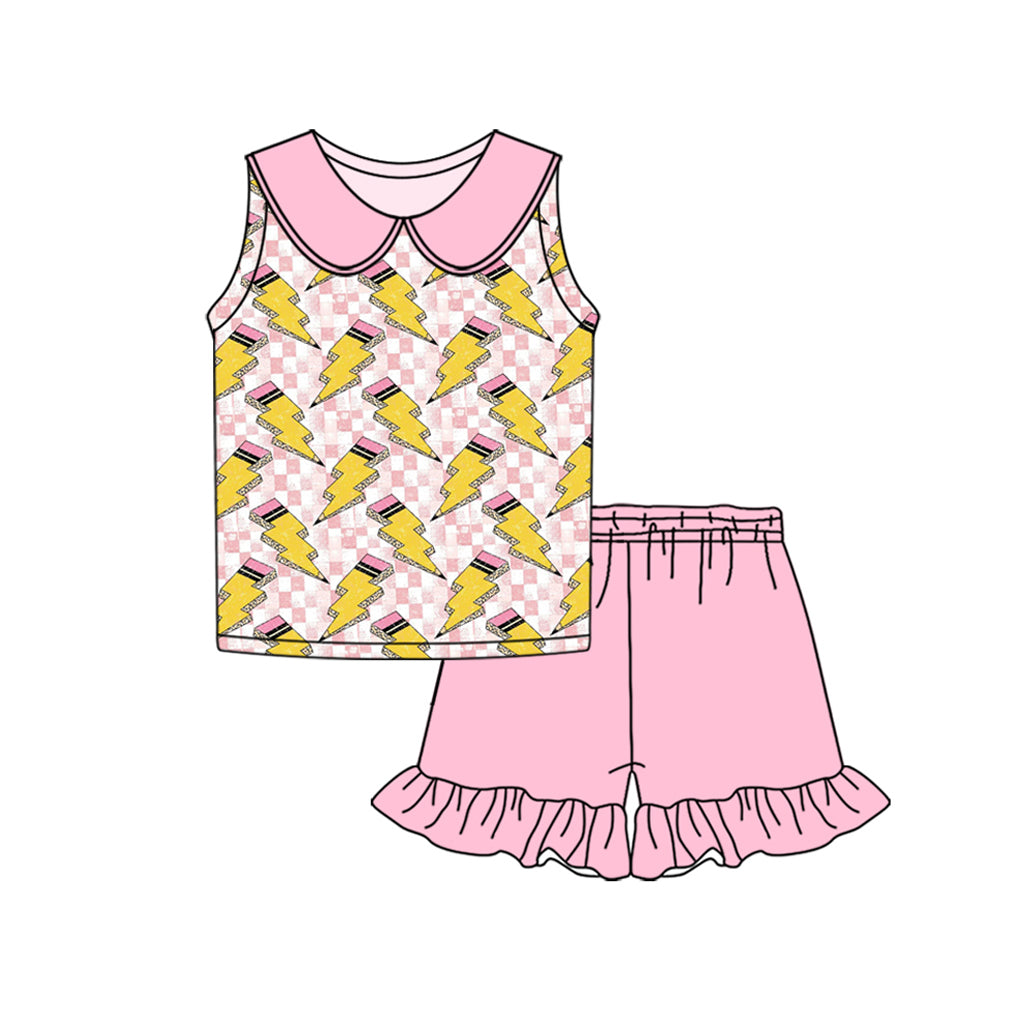 Preorder (moq 5)Baby Girls Back To School Pencil Shirt Ruffle Shorts Clothes Sets