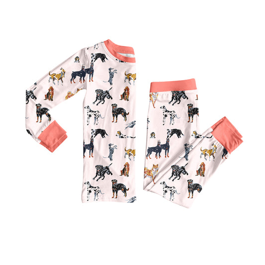 Preorder (moq 5)Baby Girls Long Sleeves Dogs Plaid Top Pant Pajamas Set