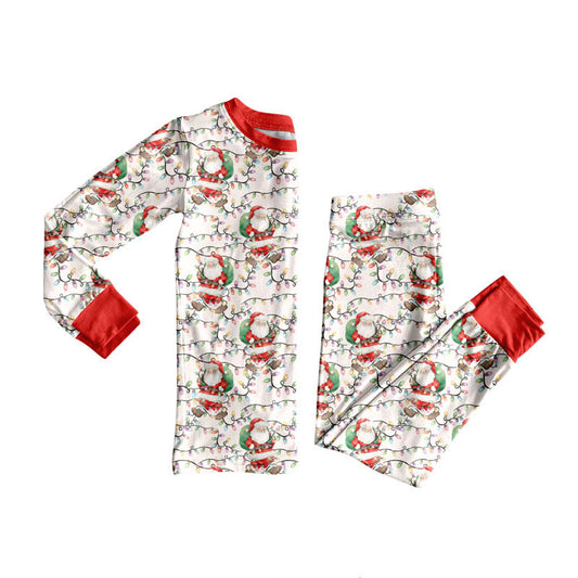 Preorder (moq 5)Baby Girls Santa Lights Plaid Top Pants Christmas Pajamas Sets