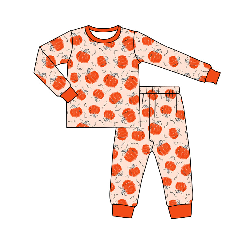 Preorder (moq 5)Baby Kids Pumpkins Plaid Top Pant Fall Pajamas Set