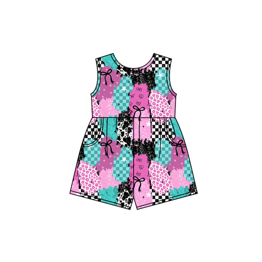 Preorder (moq 5)Baby Girls Pink Leopard Patchwork Shorts Summer Jumpsuits