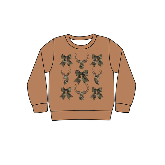 Preorder (moq 5)Baby Kids Brown Long Sleeves Bows Deer Western Tee Shirts Top