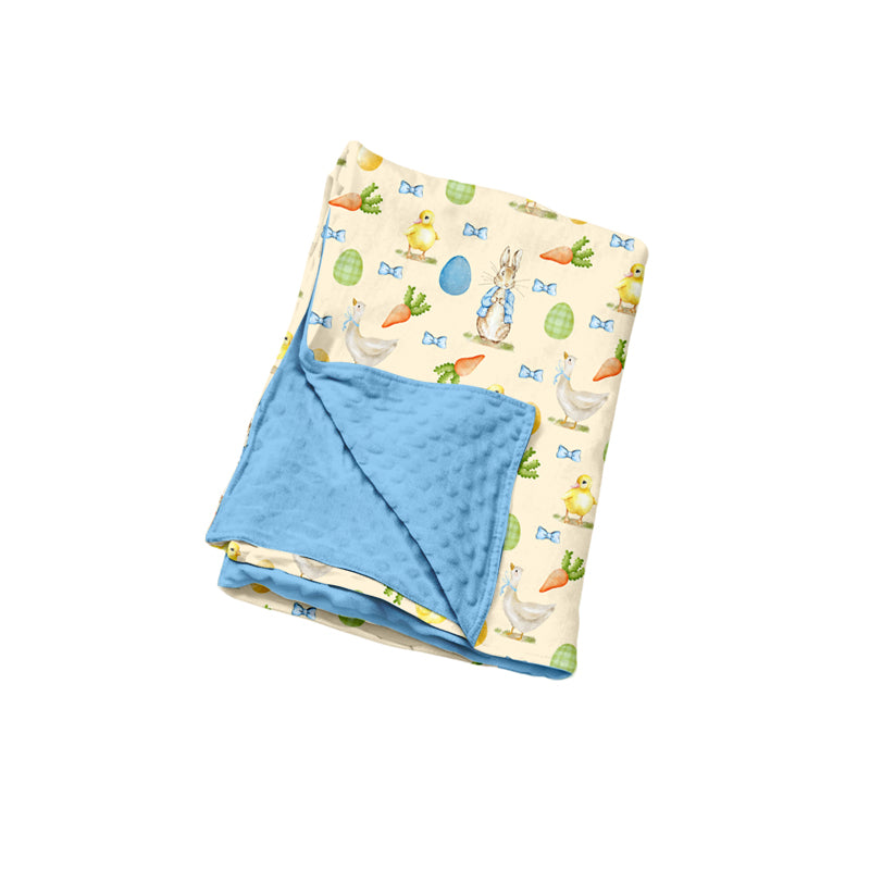 Preorder (moq 5) Baby Clothes Easter Bunny Chick Duck Egg Print Double Layer Minky Dot Baby Blanket