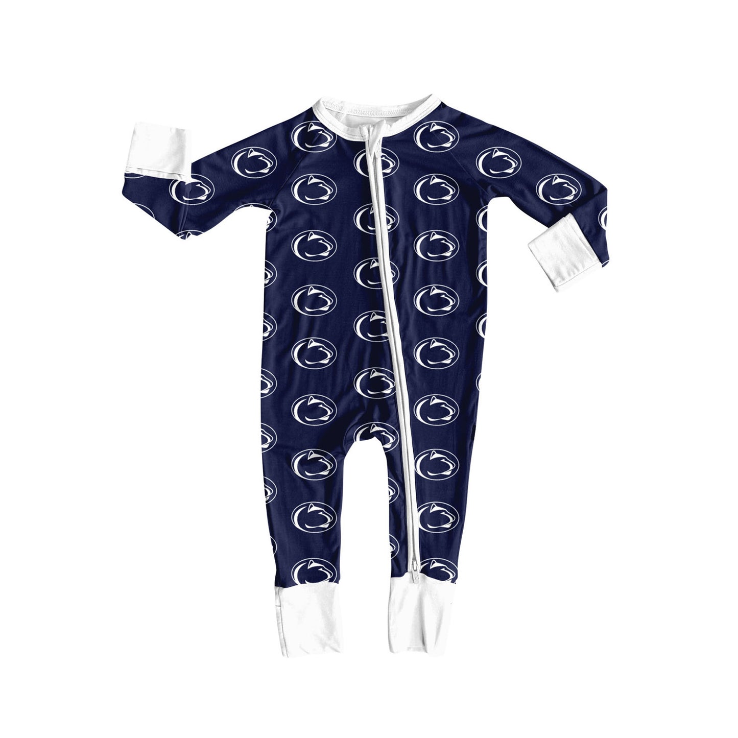 Preorder moq 5 Baby Infant Boys Navy Long Sleeves Leopard Plaid Zipper Romper