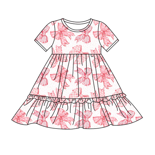 Preorder (moq 5)Baby Girls Valentines Pink Hearts Bows Polka Dots Knee Length Dresses