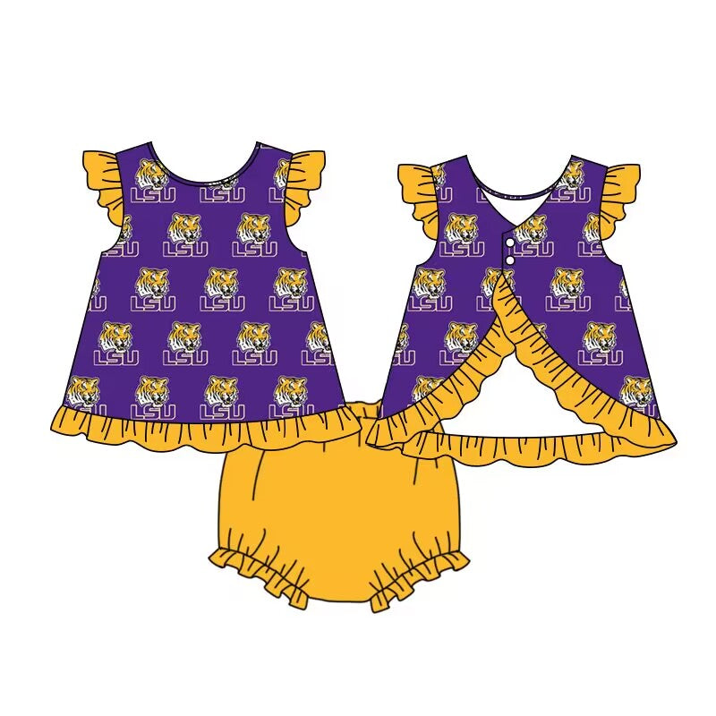 Baby Girls LSU Tiger Team Team Tunic Top Bummie Sets preorder(moq 5)