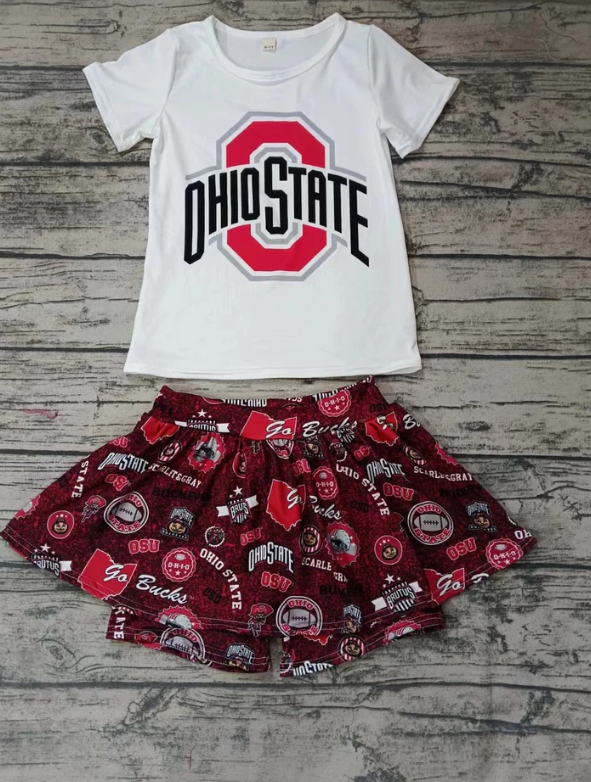 Preorder moq 5 Baby Girls Ohiostate Team Top Shorts Skirt Clothes Sets