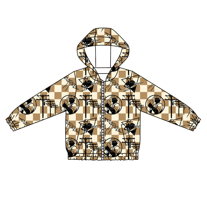 Baby Kids Line Man Checkered Zip Long Sleeve Hooded Tops Jackets preorder(moq 5)