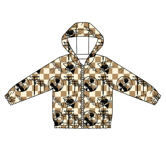 Baby Kids Line Man Checkered Zip Long Sleeve Hooded Tops Jackets preorder(moq 5)