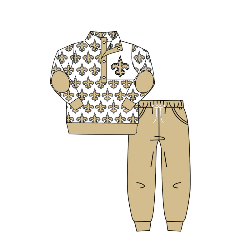 preorder(moq 5) Baby Boys Team Khaki Saint Pullover Top Pants Clothing Sets
