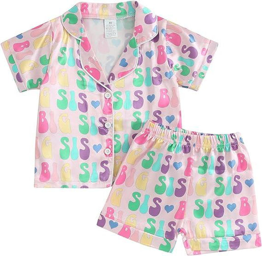 Baby Girls Big Sister Shirt Shorts Pajamas Clothes Sets Preorder(moq 5)