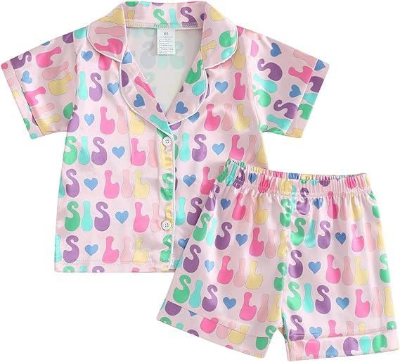 Baby Girls Lil Sister Shirt Shorts Pajamas Clothes Sets Preorder(moq 5)