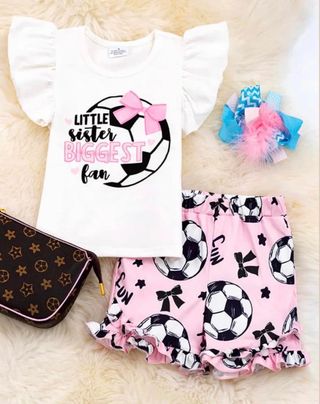 Baby Girls Soccer Tee Top Pink Shorts Clothing Sets Preorder(moq 5)