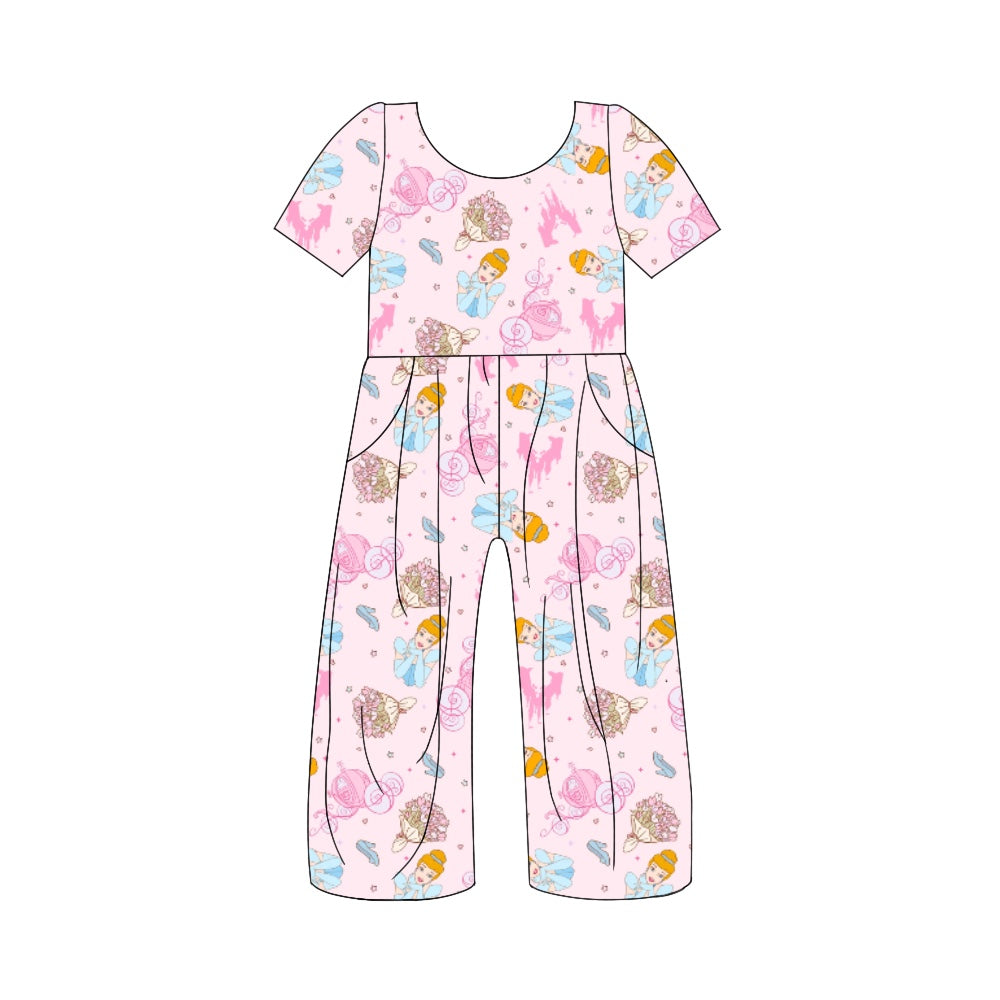 Baby Girls Pink Princess Castle Short Sleeve Jumpsuits Preorder(moq 5)