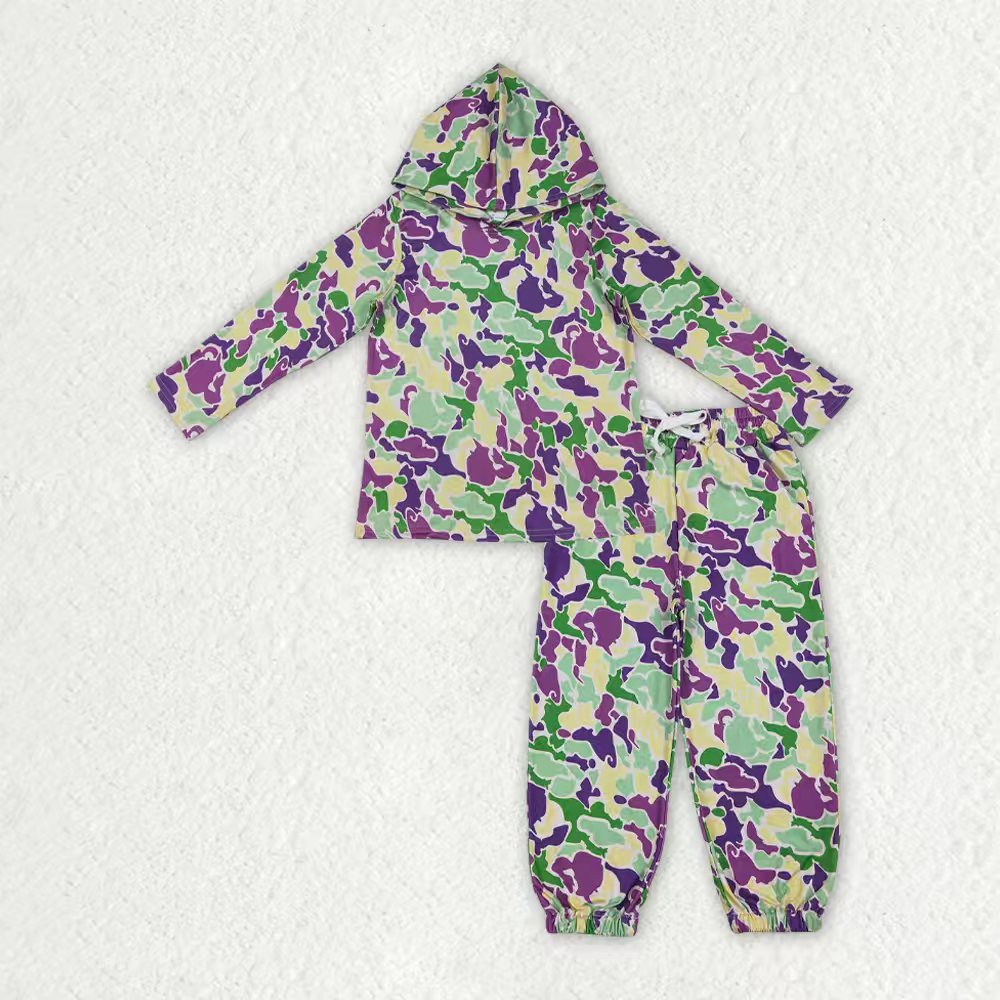 Sibling Daddy and Boys Mardigras Camo Pajamas Sets Zip Footie Rompers Polo Shirts Top