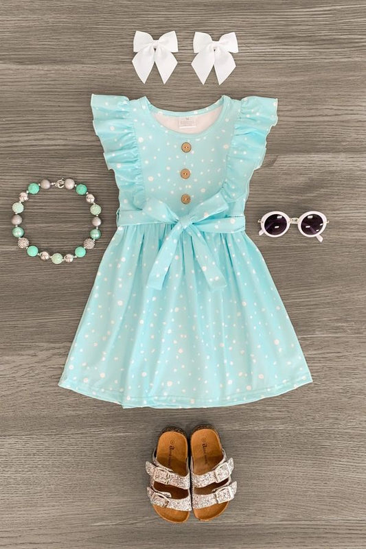 Baby Girls Green Polka Dots Belt Knee Length Dresses preorder(moq 5)