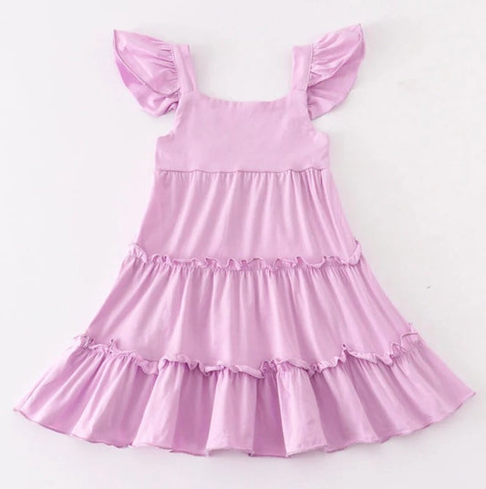Baby Girls Lavender Cotton Flutter Sleeve Knee Legnth Dresses preorder (moq 5)