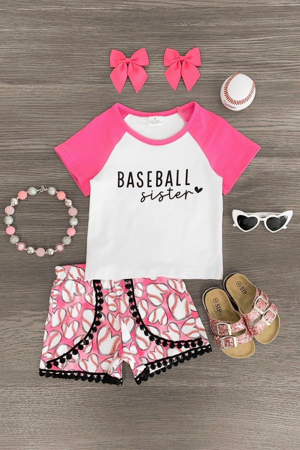 Baby Girls Baseball Sister Shirt Shorts Clothes Sets order preorder (moq 5)