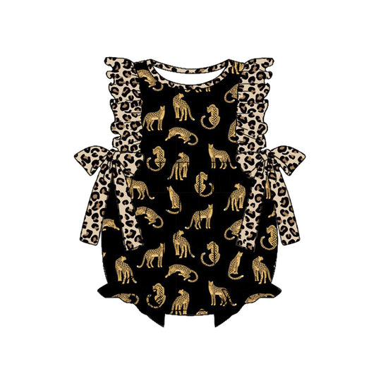 Baby Infant Girls Cheetah Bows Leopard Rompers preorder(moq 5)